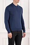 Cesare di Napoli Blue wool polo shirt with long sleeves and zip - 100% wool. Fastener: zipper. Country of manufacture: Italy. Care: specialized cleaning - photo 3