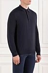 Cesare di Napoli Polo shirt in fine wool, dark blue, long sleeves, buttons - 100% wool. buttons. Country of manufacture: Italy. Care: specialized cleaning - photo 3