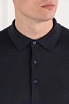 Cesare di Napoli Polo shirt in fine wool, dark blue, long sleeves, buttons - 100% wool. buttons. Country of manufacture: Italy. Care: specialized cleaning - photo 5