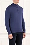 Cesare di Napoli Men's Navy Blue Wool Troyer with Stand-Up Collar - 100% wool. Fastener: zipper. Country of manufacture: Italy. Care: specialized cleaning - photo 3