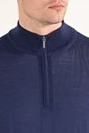 Cesare di Napoli Men's Navy Blue Wool Troyer with Stand-Up Collar - 100% wool. Fastener: zipper. Country of manufacture: Italy. Care: specialized cleaning - photo 5