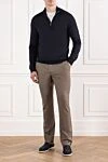 Men's Navy Wool Trouser with Stand-up Collar Cesare di Napoli - 100% wool. Fastener: zipper. Country of manufacture: Italy. Care: specialized cleaning - photo 2