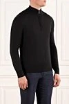 Cesare di Napoli Troyer men's wool black with stand-up collar and zip - 100% wool. Fastener: zipper. Country of manufacture: Italy. Care: specialized cleaning - photo 3