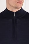Cesare di Napoli Men's dark blue wool troyer with chest zip - 100% wool. Fastener: zipper. Country of manufacture: Italy. Care: specialized cleaning - photo 5