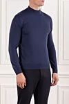 Cesare di Napoli Dark blue wool jumper with a stand-up collar - 100% wool. Country of manufacture: Italy. Care: specialized cleaning - photo 3
