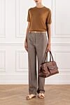 Брюки Davey из кашемировой фланели женские коричневые Loro Piana - 93% шерсть, 7% кашемир. на молнию с пуговицей и металлическим крючком. боковые американские карманы и карманы для билетов на пуговице сзади. Страна производитель: Италия. Уход: специализированная чистка - фото 2