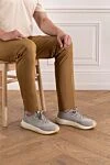 Sneakers 410 LP Walk Wish gray men's wool and genuine leather Loro Piana - Loro Piana logo. 90% natural wool, 10% natural leather. Fastener: lacing. 100% rubber. Country of manufacture: Italy. Care: specialized cleaning - photo 2