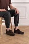 Кроссовки из трикотажа коричневые с кожей на пятке и рельефной подошвой Doucal`s - 90% шерсть, 10% натуральная кожа. шнуровка. Страна производитель: Италия. Уход: специализированная чистка - фото 2