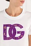 Dolce & Gabbana Футболка біла з фіолетовим мереживним декором DG - логотип бренду. 100% бавовна. Країна виробник: Італія. Догляд: спеціалізоване чищення - фото 5