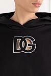 Dolce & Gabbana Women's black cotton hoodie with contrasting logo - brand logo. Additional: hood. 100% cotton. Country of manufacture: Italy. Care: specialized cleaning - photo 5