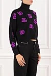 Dolce & Gabbana Чорний трикотажний гольф з фіолетовим логотипом DG - логотип DG. 100% шерсть. Країна виробник: Італія. Догляд: спеціалізоване чищення - фото 3