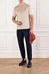 Basic T-shirt in neutral beige cotton Cesare di Napoli - 100% cotton. Country of manufacture: Italy. Care: specialized cleaning - photo 2