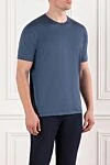 Cesare di Napoli Blue melange cotton T-shirt with a round neck - 100% cotton. Country of manufacture: Italy. Care: specialized cleaning - photo 3