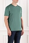 Cesare di Napoli Men's cotton T-shirt in green with a slight glossy effect - 100% cotton. Country of manufacture: Italy. Care: specialized cleaning - photo 3