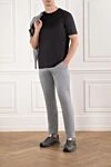 Men's cotton T-shirt, black, classic, with a slight sheen Cesare di Napoli - 100% cotton. Country of manufacture: Italy. Care: specialized cleaning - photo 2