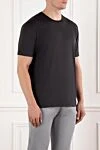 Cesare di Napoli Men's cotton T-shirt, black, classic, with a slight sheen - 100% cotton. Country of manufacture: Italy. Care: specialized cleaning - photo 3