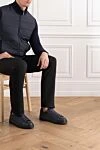 Мужские сникеры кожаные с шерстяной боковой панелью Doucal`s - Состав : 80% натуральная кожа, 20% текстиль. шнуровка. Страна производитель: Италия. Уход: специализированная чистка - фото 2