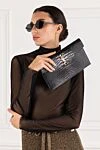 Uptown Small Envelope Clutch in Embossed Black Leather Saint Laurent - Decoration: brand logo. Material: 100% genuine leather. Size: 27 x 16 x 2 cm. magnetic clasp. Country of manufacture: Italy. Care: specialized cleaning - photo 2