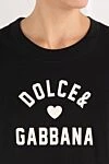 Dolce & Gabbana Women's black T-shirt with lettering and a heart symbol - Decoration: brand logo. Material: 100% cotton. Country of manufacture: Italy. Care: specialized cleaning - photo 5
