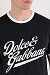 Dolce & Gabbana Футболка черная хлопковая с белым кантом и логотипом - белый кант, логотип. 100% хлопок. Страна производитель: Италия. Уход: специализированная чистка - фото 5