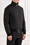 Lenoci Men's black jacket with soft fur trim - Decoration: fur trim. Material: 100% polyester. two side pockets. zipper. Country of manufacture: Italy. Care: specialized cleaning - photo 3