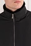 Lenoci Men's black jacket with soft fur trim - Decoration: fur trim. Material: 100% polyester. two side pockets. zipper. Country of manufacture: Italy. Care: specialized cleaning - photo 5