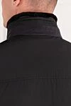 Men's black jacket with soft fur trim Lenoci - Decoration: fur trim. Material: 100% polyester. two side pockets. zipper. Country of manufacture: Italy. Care: specialized cleaning - photo 6
