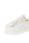 Women's white Double Buckle sneakers in tumbled leather with fur Santoni - Decoration: brand logo. Material: 100% genuine leather, 100% genuine fur. Closure: lace-up. Country of manufacture: Italy. Care: specialized cleaning - photo 4