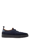 Santoni Мужские синие кроссовки без застежек из замши и кожи - 100% натуральная замша. шнуровка. Страна производитель: Италия. Уход: специализированная чистка - фото 1