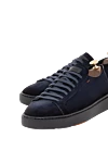 Santoni Чоловічі темно-сині замшеві кросівки яскраво-жовтогарячою деталлю - яскраво-оранжева деталь. 100% натуральна замша. шнурівка. Країна виробник: Італія. Догляд: спеціалізоване чищення - фото 5