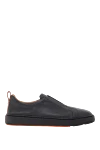 Santoni Men's blue slip-on sneakers made of ultra-soft leather - Decoration: Contrast sole. Material: 100% genuine leather. Lace-up. Rubber sole. Country of manufacture: Italy. Care: specialized cleaning - photo 1