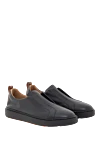 Santoni Men's blue slip-on sneakers made of ultra-soft leather - Decoration: Contrast sole. Material: 100% genuine leather. Lace-up. Rubber sole. Country of manufacture: Italy. Care: specialized cleaning - photo 3