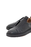 Santoni Men's blue slip-on sneakers made of ultra-soft leather - Decoration: Contrast sole. Material: 100% genuine leather. Lace-up. Rubber sole. Country of manufacture: Italy. Care: specialized cleaning - photo 5