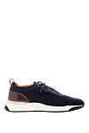 Santoni Мужские синие кроссовки из эластичного трикотажа на белой подошве - контрастная окантовка. 90% шерсть, 10% натуральная кожа. шнуровка. резиновая подошва. Страна производитель: Италия. Уход: специализированная чистка - фото 1