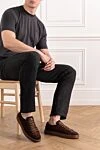 Мужские коричневые кроссовки из замши на шнуровке Santoni - 100% натуральная замша. шнуровка. резиновая подошва. Страна производитель: Италия. Уход: специализированная чистка - фото 2