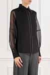 D.Exterior Black organza blouse with airy sleeves - Decoration: sheer sleeves. 79% cotton, 18% polyamide, 3% elastane. Country of manufacture: Italy. Care: specialized cleaning - photo 3