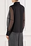 Black organza blouse with airy sleeves D.Exterior - Decoration: sheer sleeves. 79% cotton, 18% polyamide, 3% elastane. Country of manufacture: Italy. Care: specialized cleaning - photo 4