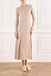 Stylish beige lace midi dress with long sleeves D.Exterior - Decoration: lace. 34% wool, 34% alpaca, 32% polyamide. Country of manufacture: Italy. Care: specialized cleaning - photo 2