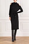 Black dress with a knit texture and an elegant belt D.Exterior - 60% wool, 28% viscose, 6% polyamide, 6% polyester. belt. Country of manufacture: Italy. Care: specialized cleaning - photo 2