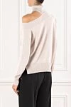 Light-colored jumper with an asymmetrical neckline and a high collar D.Exterior - Decoration: ribbed pattern. 60% wool, 28% viscose, 6% polyester, 6% polyamide. Country of manufacture: Italy. Care: specialized cleaning - photo 4