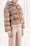 FG Furs Short sable fur coat with a hood and knitted cuffs - 100% wool, 100% cashmere. Additional: hood. zipper. two side pockets. Country of manufacture: Italy. Care: specialized cleaning - photo 5