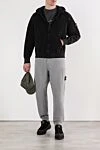 Black organic cotton bucket hat hoodie with ribbed panels Stone Island - Decoration: brand logo. Additional: hood with drawstring. Material: 100% cotton. two side pockets. zipper. Country of manufacture: Italy. Care: specialized cleaning - photo 2