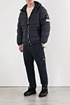 Dark blue down jacket with a hood and contrasting inserts Stone Island - Decoration: brand emblem. hood. 84% polyamide, 16% elastane. 2 side pockets. zipper. Insulation: down. Country of manufacture: Italy. Care: specialized cleaning - photo 2