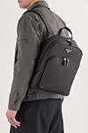 Black Re-Nylon Saffiano Leather Backpack Prada - Decoration: brand logo. Material: 100% genuine leather. Dimensions: 40.5 x 28 cm x 12 cm. inside zipped pocket, outside zipped pocket. zipper. Country of manufacture: Italy. Care: specialized cleaning - photo 2