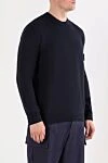 Stone Island Knitted blue jumper with a stand-up collar made of chenille yarn - Decoration: brand logo on the sleeve. 79% cotton, 21% elastomer. Country of manufacture: Italy. Care: specialized cleaning - photo 3