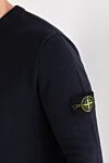 Stone Island Knitted blue jumper with a stand-up collar made of chenille yarn - Decoration: brand logo on the sleeve. 79% cotton, 21% elastomer. Country of manufacture: Italy. Care: specialized cleaning - photo 5