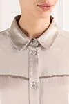Panicale Beige blouse with satin inserts and contrasting trim - Decoration: satin inserts. 66% silk, 18% polyamide, 3% elastane. buttons. Country of manufacture: Italy. Care: specialized cleaning - photo 5