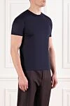 Cesare di Napoli Dark blue soft cotton t-shirt with a tight elastic neckline - 100% cotton. Country of manufacture: Italy. Care: specialized cleaning - photo 3