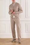 Classic wool tracksuit with a stand-up collar, beige Cesare di Napoli - 100% wool. zipper. two side pockets. Country of manufacture: Italy. Care: specialized cleaning - photo 2
