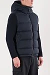 Stone Island Men's Ghost Down Jacket with Knit Sleeves in Navy Blue - Decoration: branded patch. Additional: hood. 100% wool. zipper. two side pockets. Insulation: down. Country of manufacture: Italy. Care: specialized cleaning - photo 3